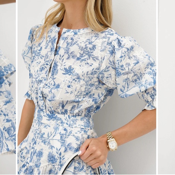 Vita Grace - Emily Cotton Tiered Dress | Blue Mix - Picture 3 of 4